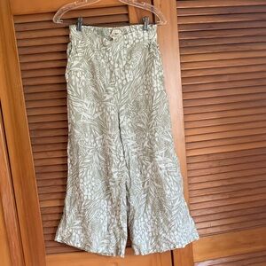 Wide-Leg Printed 100% Linen Pants — Sage Green